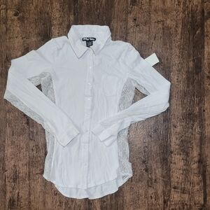 Planet Gold Long Sleeve Lace Accented Shirt (Large)